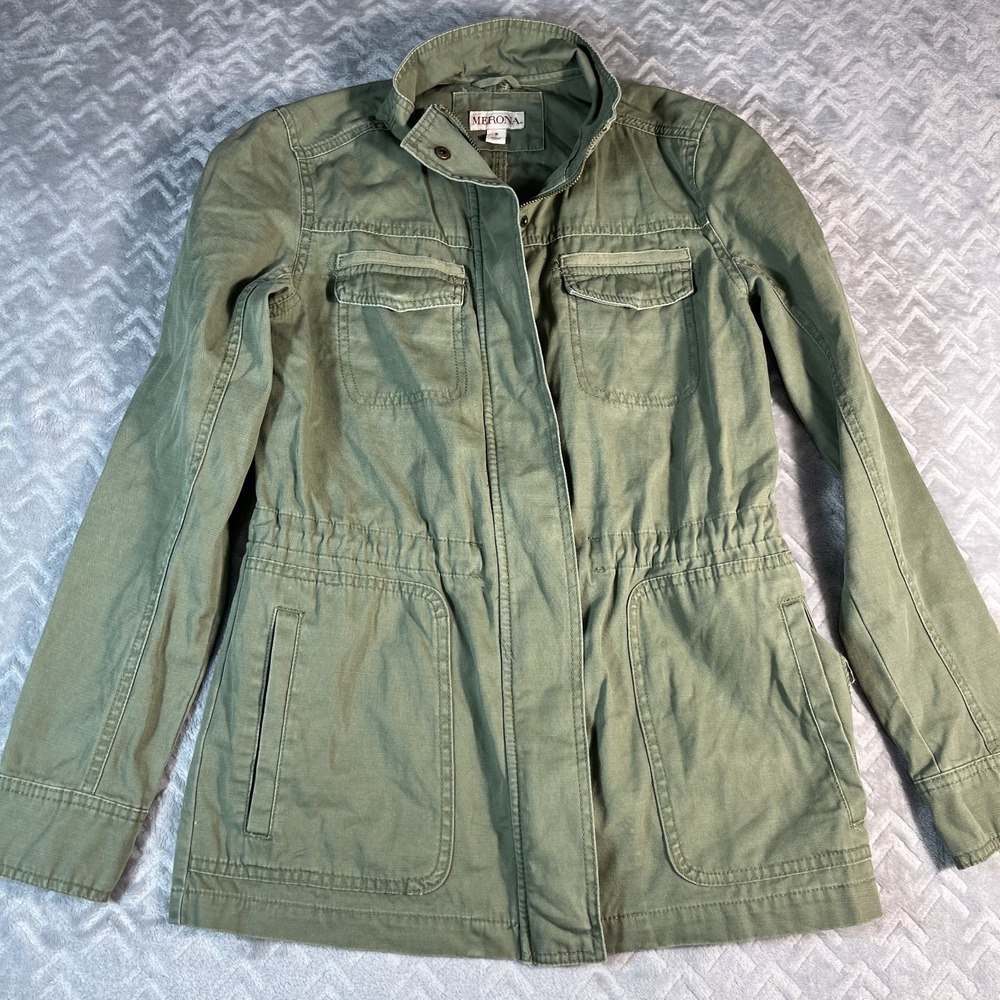 Merona Women's Olive‎ Green Utility Jacket Zip Front Pockets Size Small